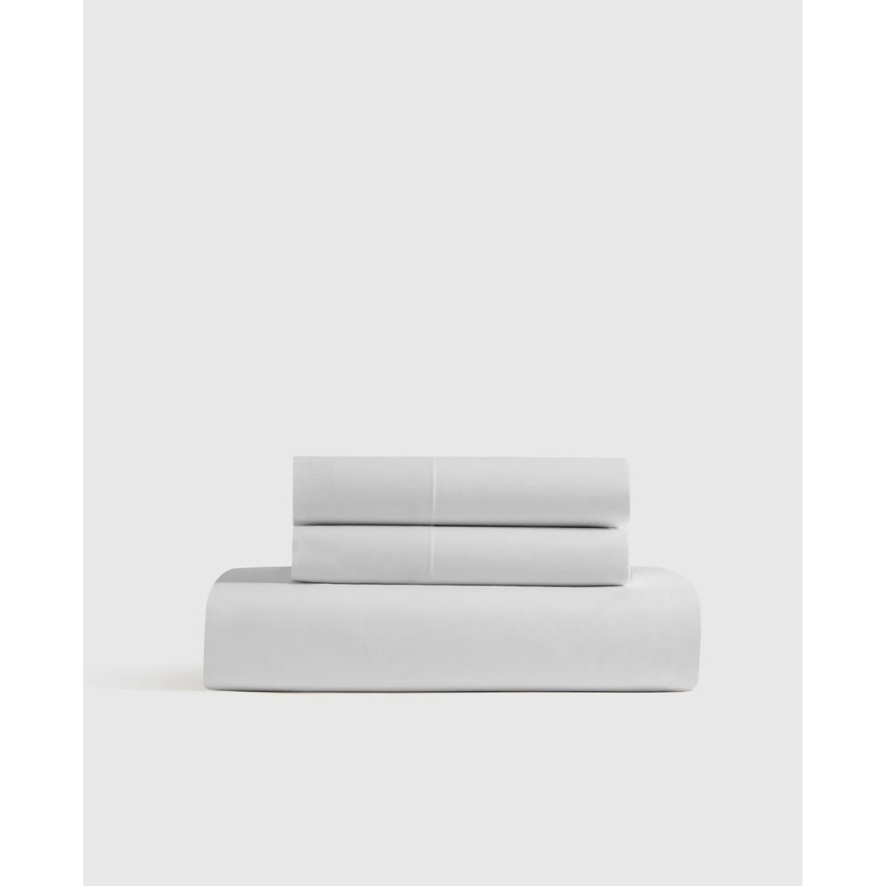 Quince Organic Crisp Percale Fitted Sheet Set King Light Grey NWT